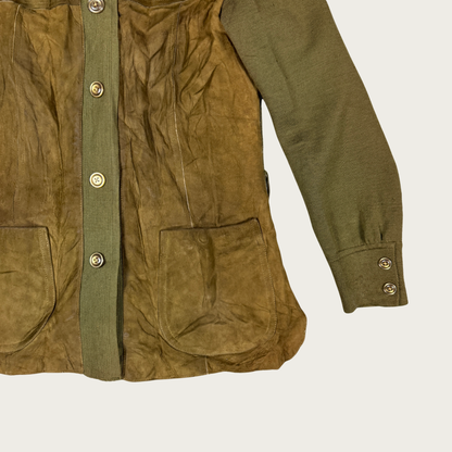 (M) 70s Khaki Suede Wool Shirt Jacket