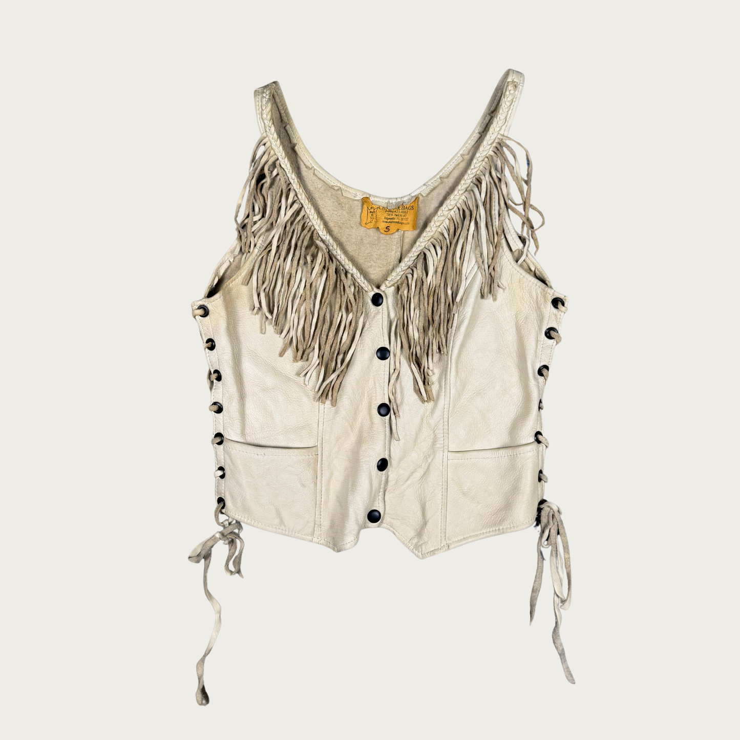 (S) Leather Fringe Lace Up Vest