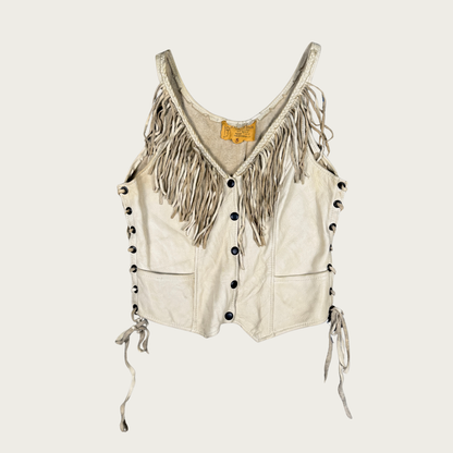 (S) Leather Fringe Lace Up Vest