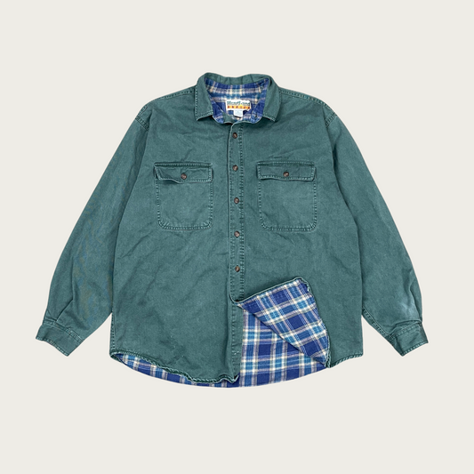 (XL) Green Flannel Lined Button Up Shirt