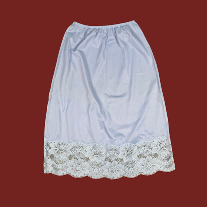 (XS/S) 50s/60s Light Blue Floral Lace Midi Slip Skirt