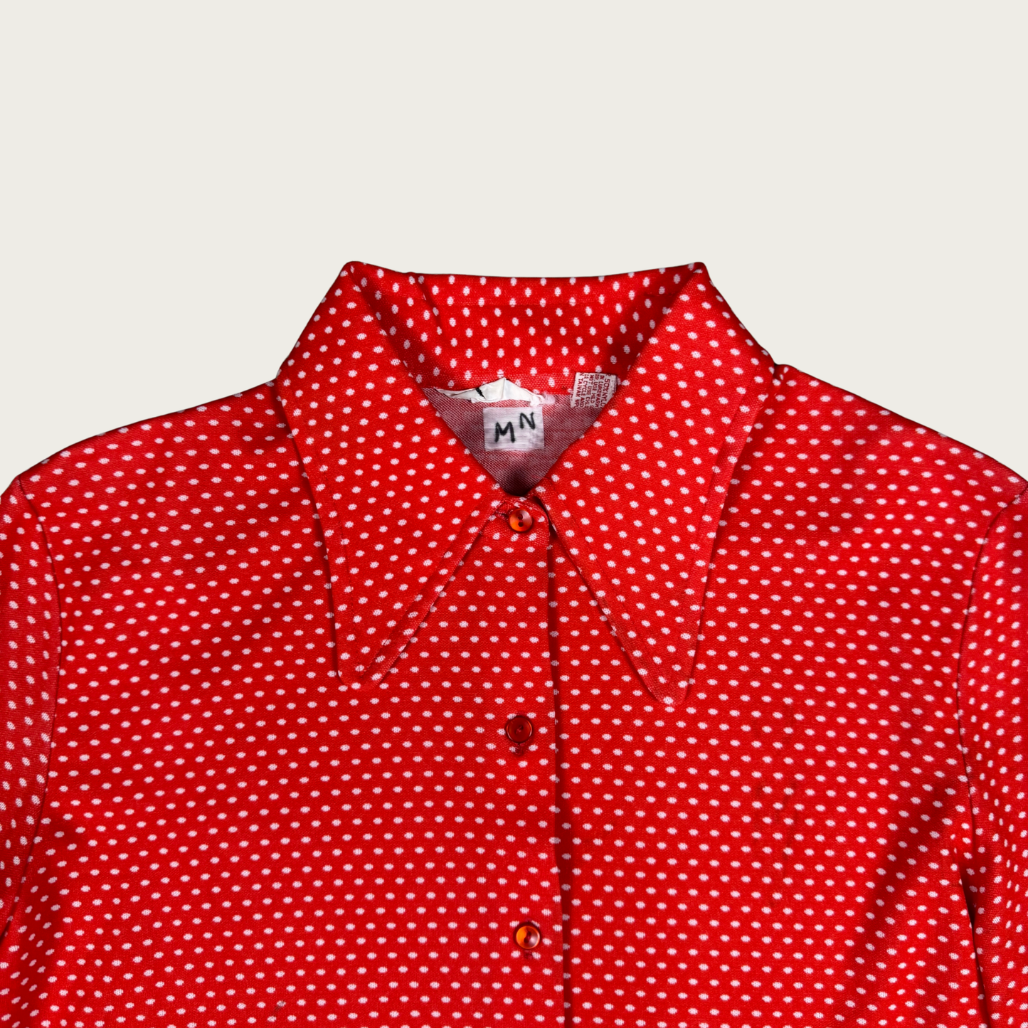 (M/L) 60s/70s Red/White Polka Dot Balloon Sleeve Blouse