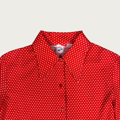 (M/L) 60s/70s Red/White Polka Dot Balloon Sleeve Blouse