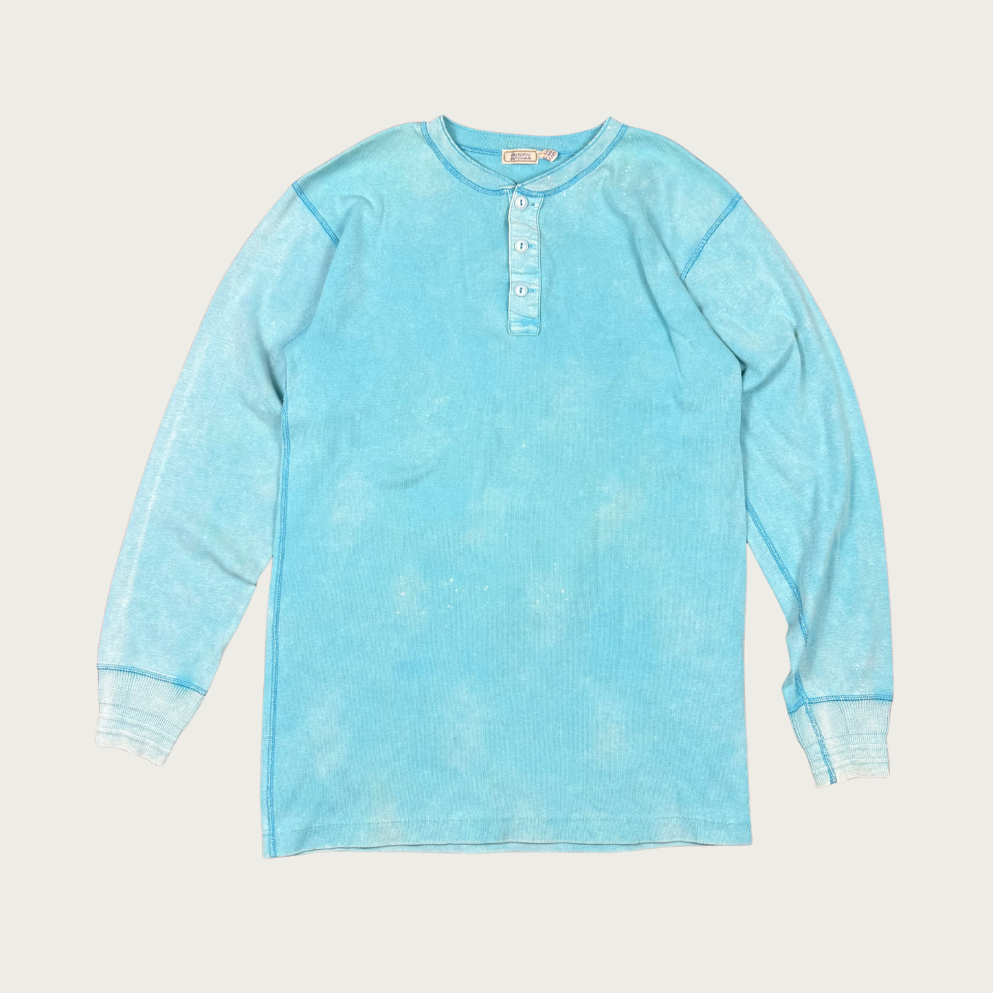 (M/L) 80s/90s Teal Dyed Cotton Thermal Long Sleeve Henley