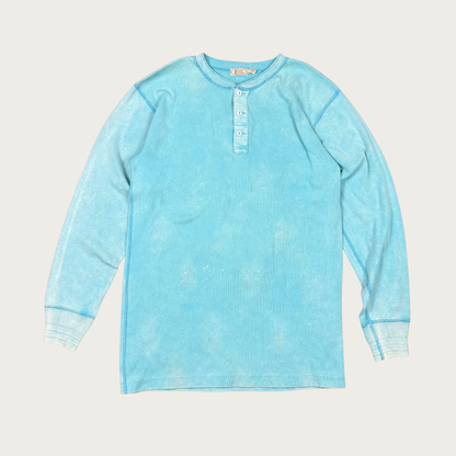 (M/L) 80s/90s Teal Dyed Cotton Thermal Long Sleeve Henley