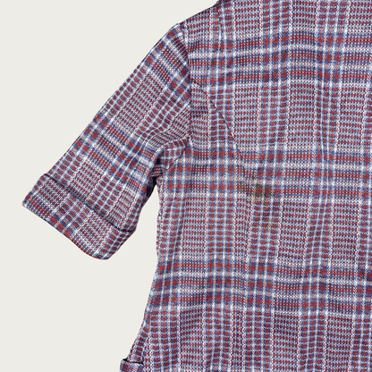 (S) 70s Plaid Button Up Collared Top
