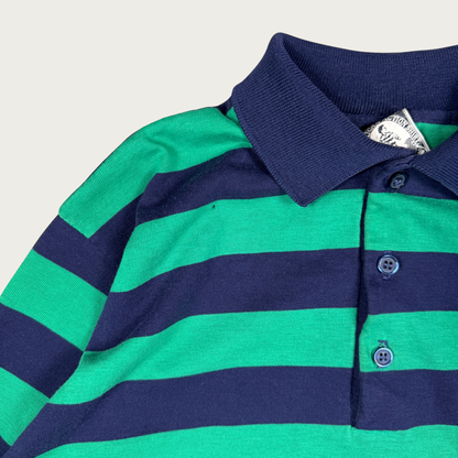 (S) 70s/80s Navy/Green Striped Long Sleeve Polo Shirt