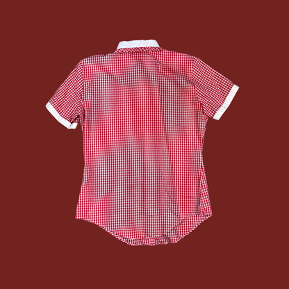(M) 70s/80s Red Gingham Short Sleeve Blouse