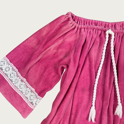 (S/M) 70s Pink Terrycloth Bell Sleeve Mini Dress