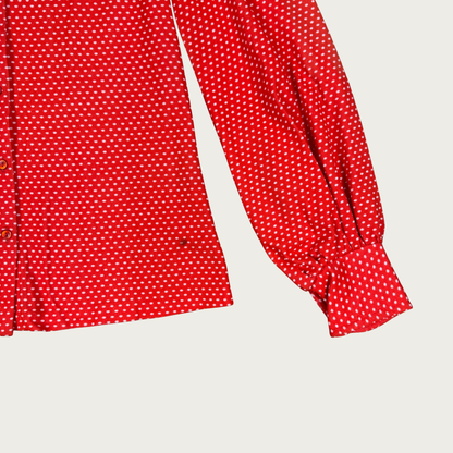 (M/L) 60s/70s Red/White Polka Dot Balloon Sleeve Blouse