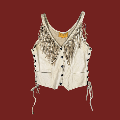(S) Leather Fringe Lace Up Vest
