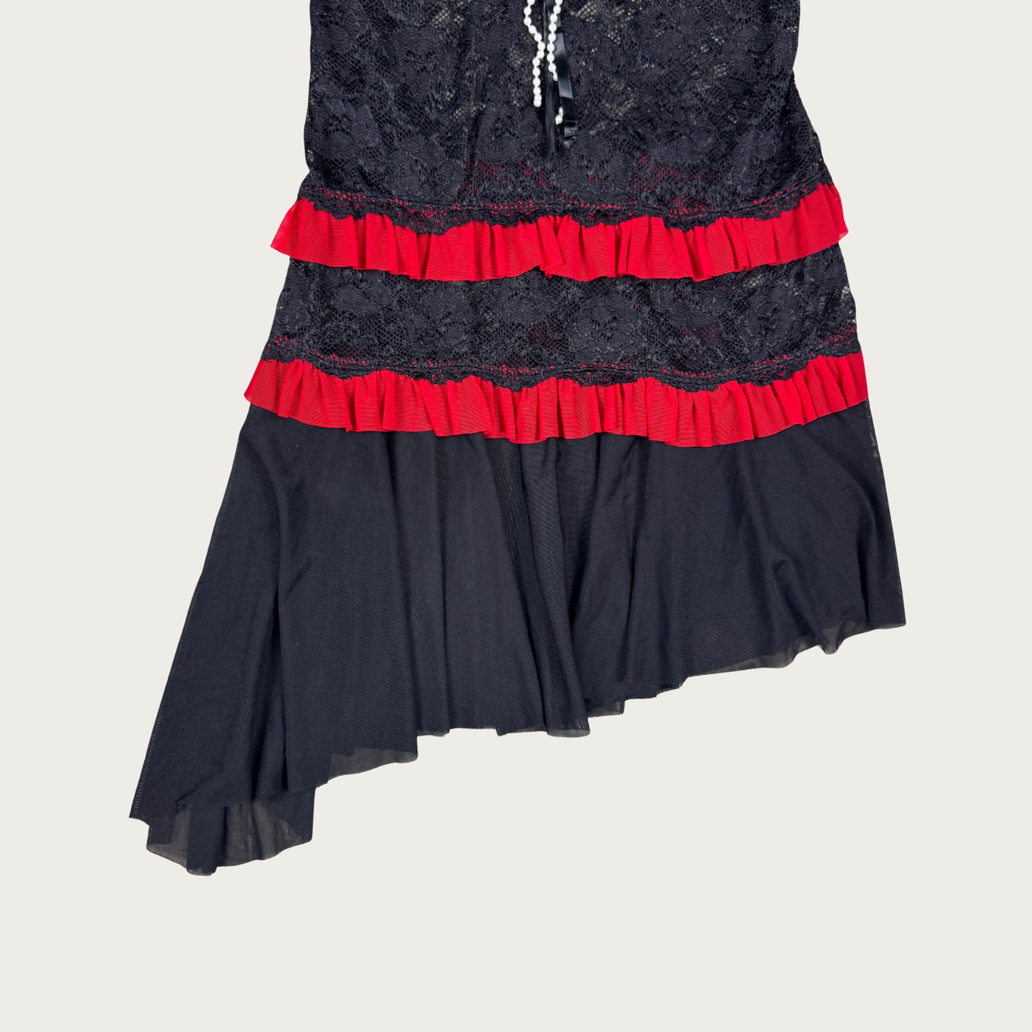(S) Frederick's of Hollywood Black/Red Asymmetrical Rose Slip Dress