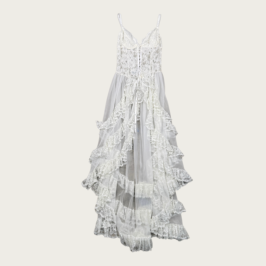 (M) 80s/90s Frederick's of Hollywood White Tiered Lace Corset Dress