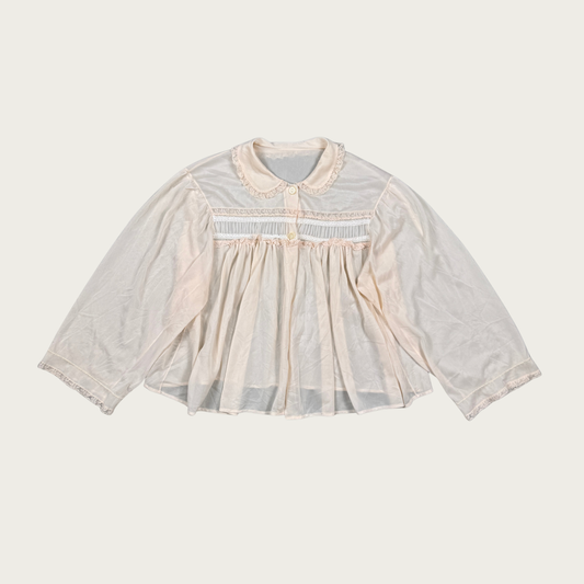 (S) 70s/80s Baby Pink Lace Trim Bed Jacket