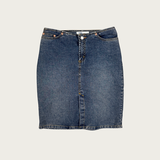 (28") Low Rise Denim Midi Skirt
