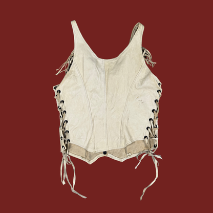 (S) Leather Fringe Lace Up Vest