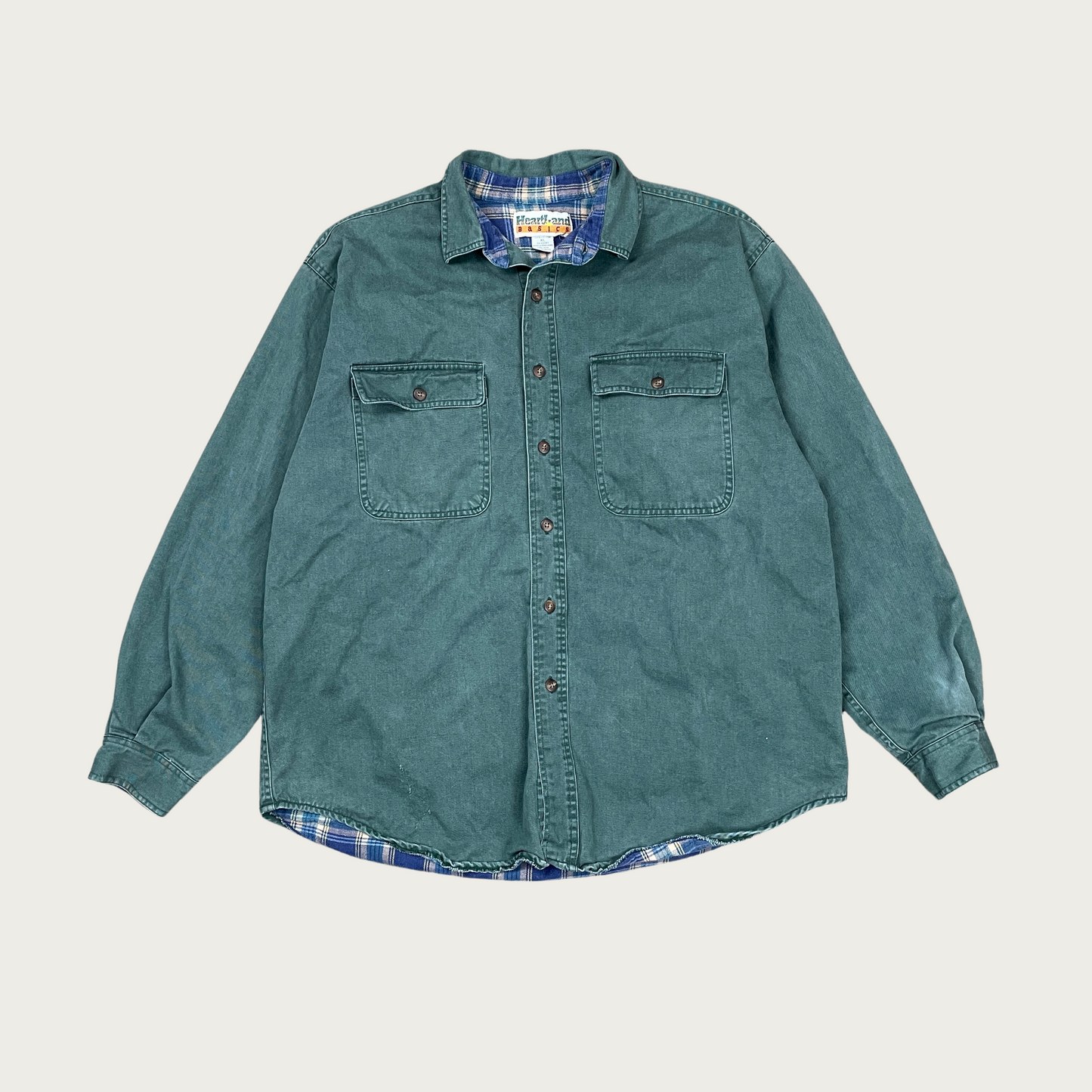 (XL) Green Flannel Lined Button Up Shirt