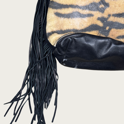 Zebra Print Fringe Leather Shoulder Bag