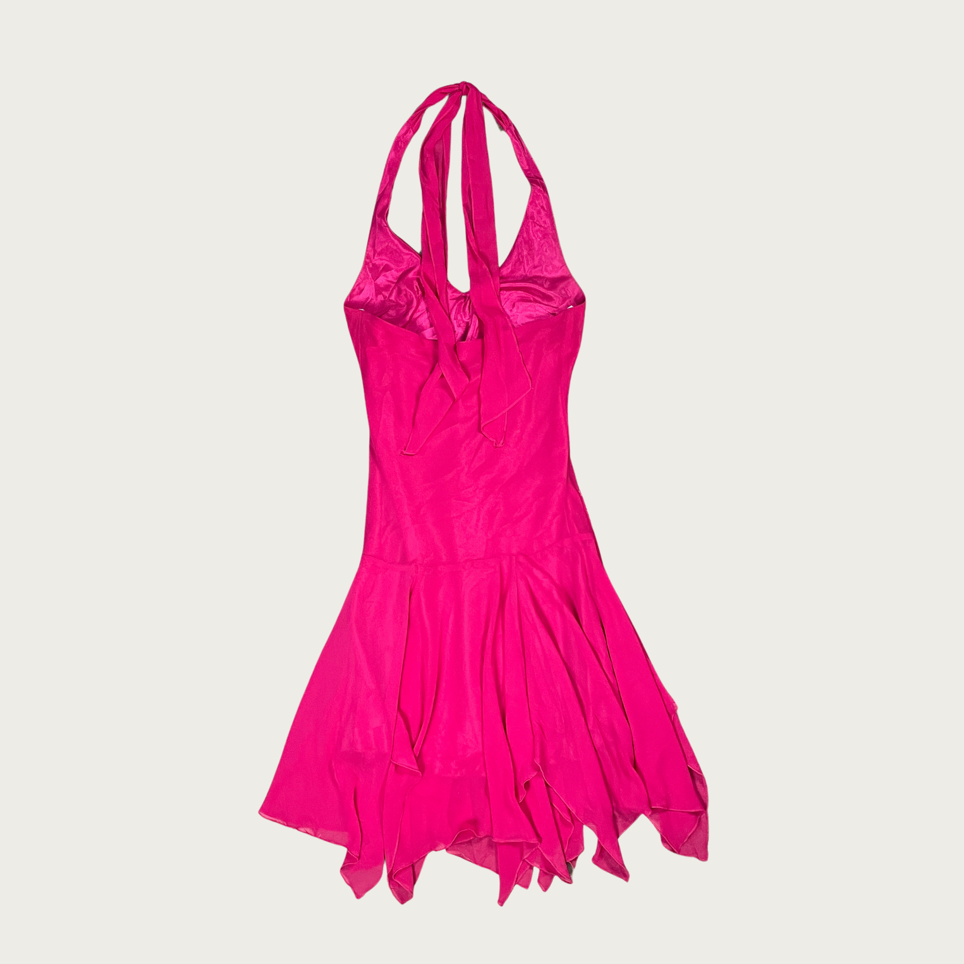 M) Y2K Fuchsia Drop Waist Beaded Halter Dress The Clothing Warehouse M) Y2K Fuchsia Drop Waist Beaded Halter Dress The Clothing Warehouse