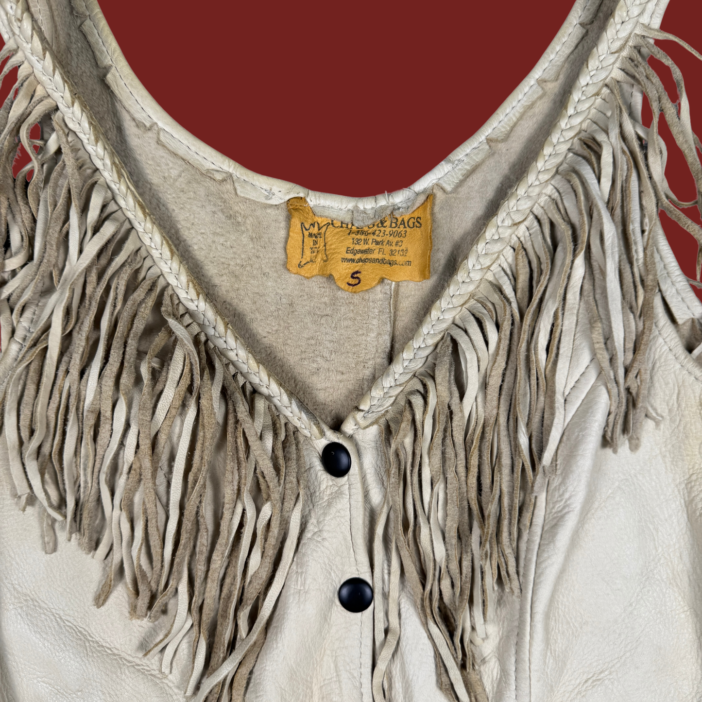 (S) Leather Fringe Lace Up Vest