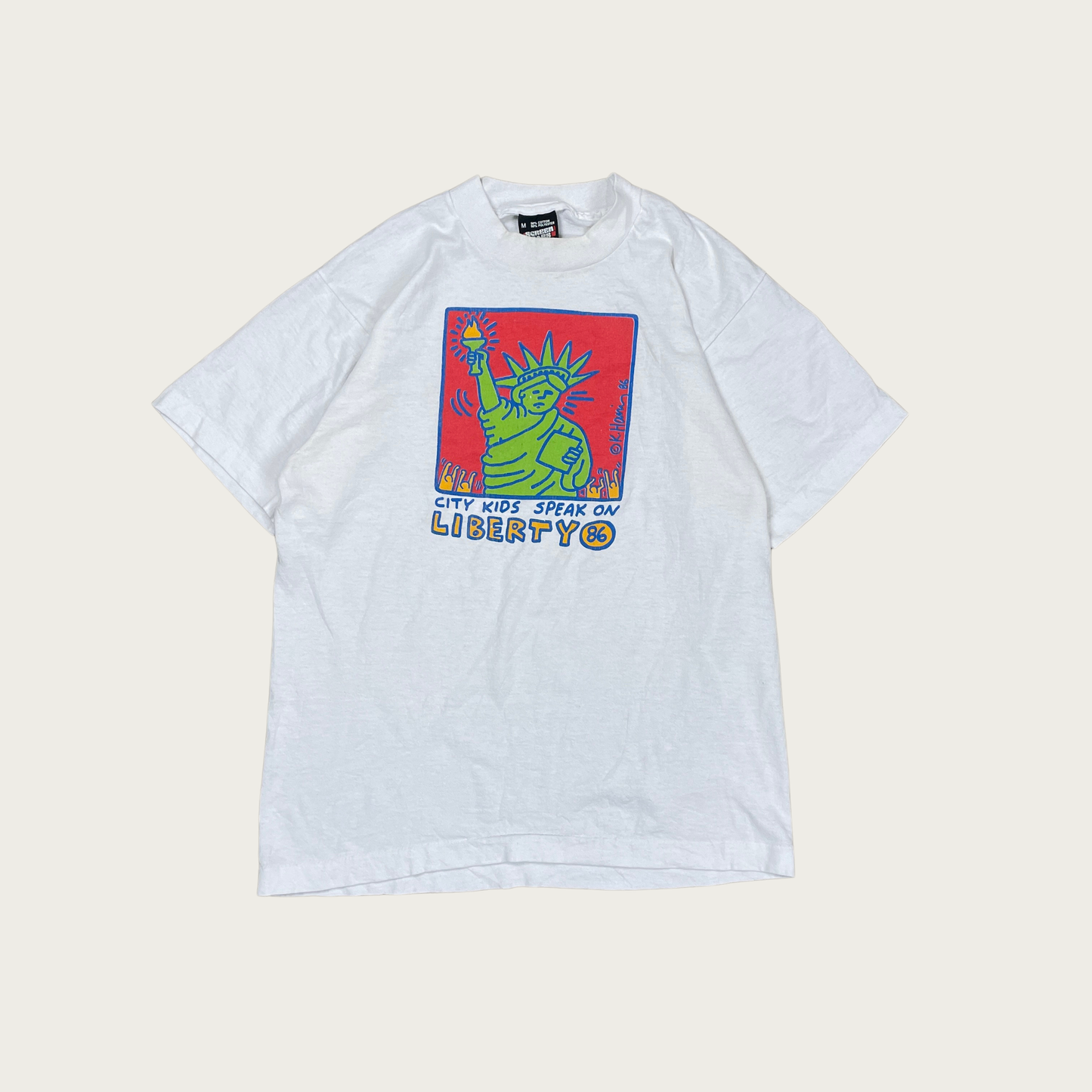 (M) 1986 Keith Haring City Kids Speak On Liberty Tee