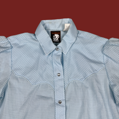 (M) 70s/80s Light Blue Western Snap Button Blouse