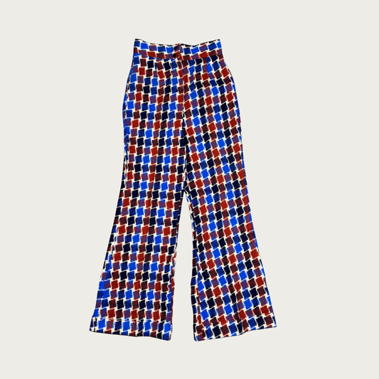(26") 70s Blue/Orange Patterned Bell Bottoms