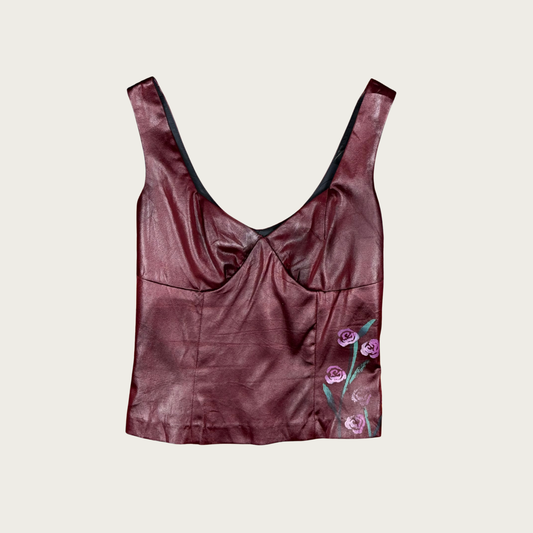 (S) 90s Cache Burgundy Floral Bustier Top