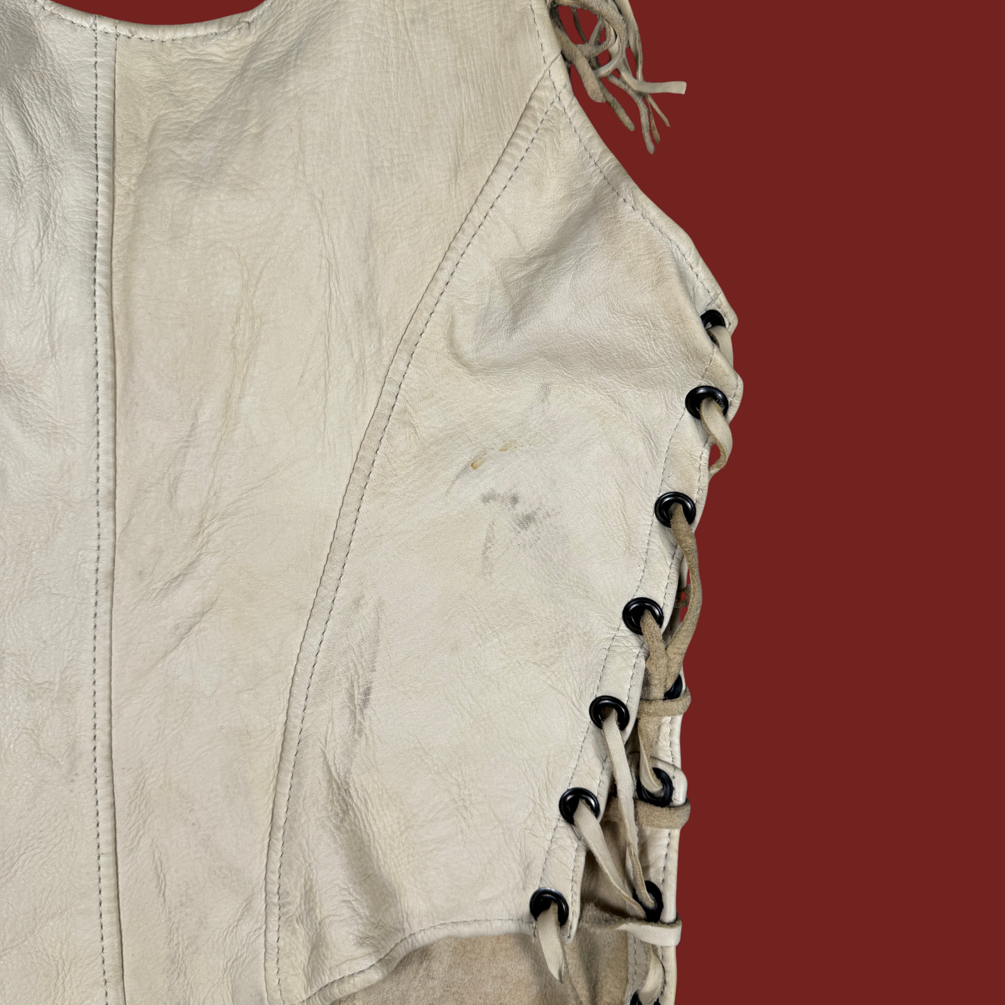 (S) Leather Fringe Lace Up Vest