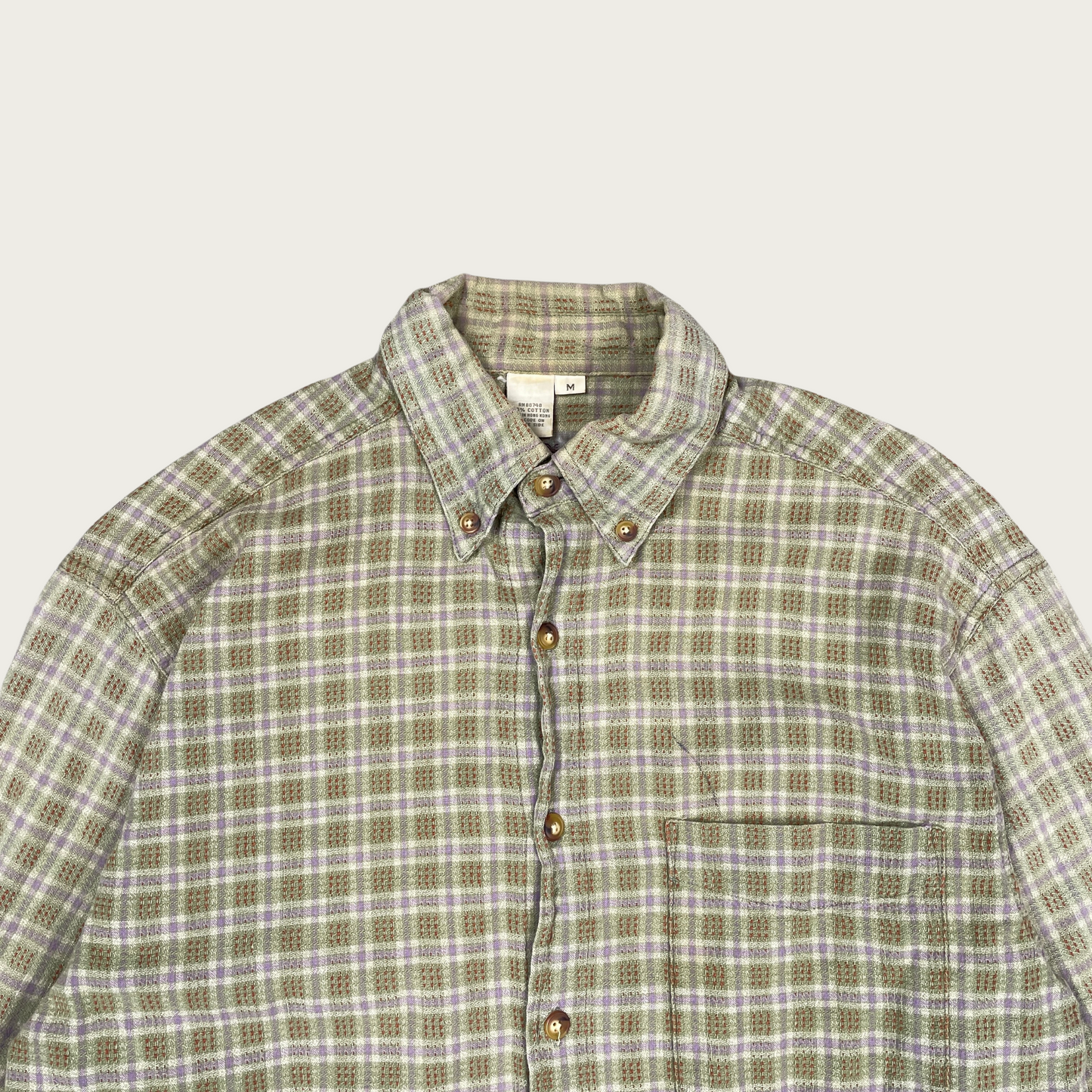 (M) Lightweight Green Cotton Flannel Shirt