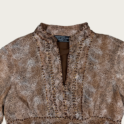(M) 90s/Y2K Animal Print Sequin Blouse