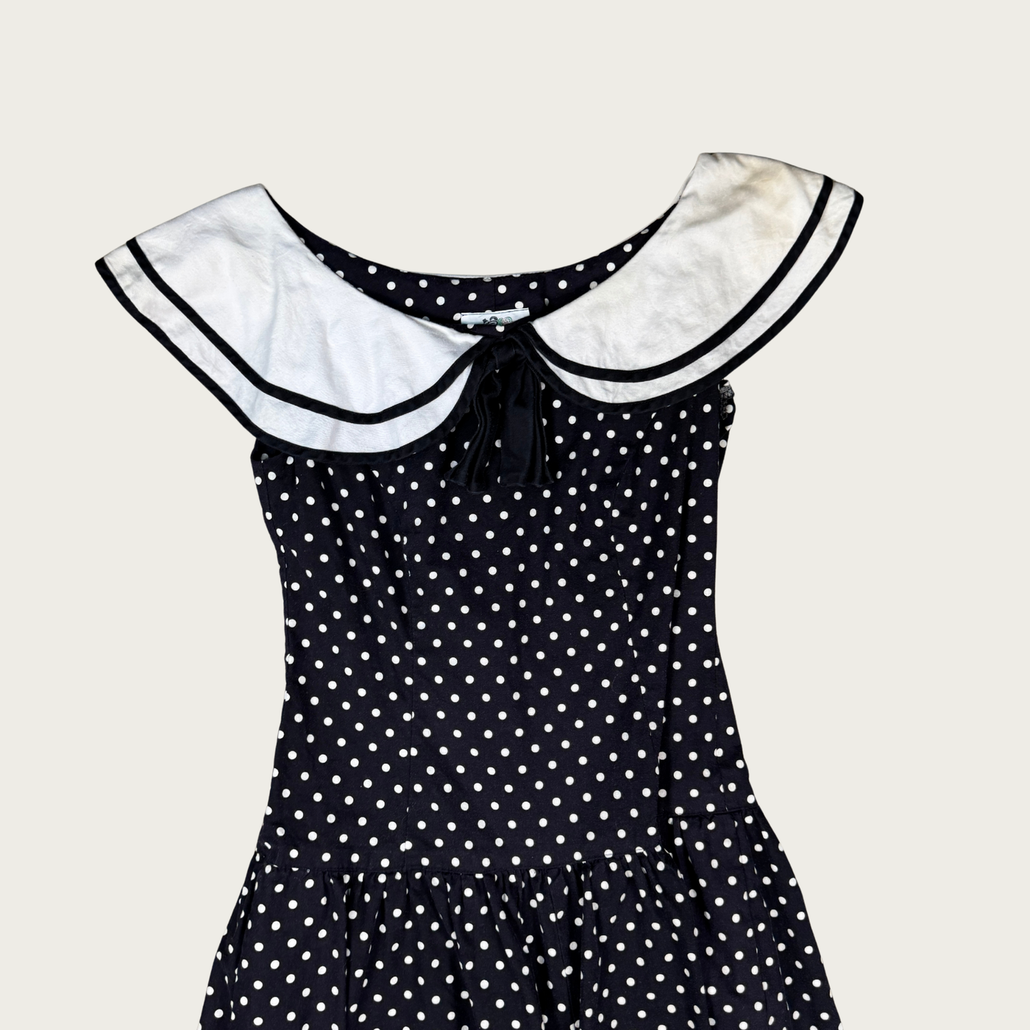 (S) 60s/70s Black/White Sailor Collar Polka Dot Midi Dress
