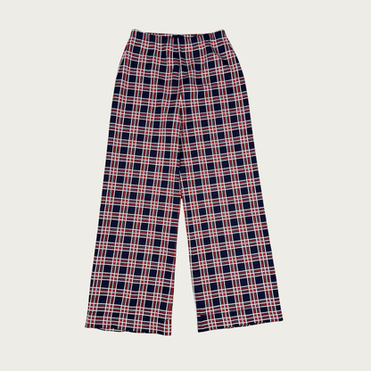 (S/M) 70s Navy/Red Plaid Wide Leg Flares