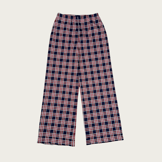 (S/M) 70s Navy/Red Plaid Wide Leg Flares
