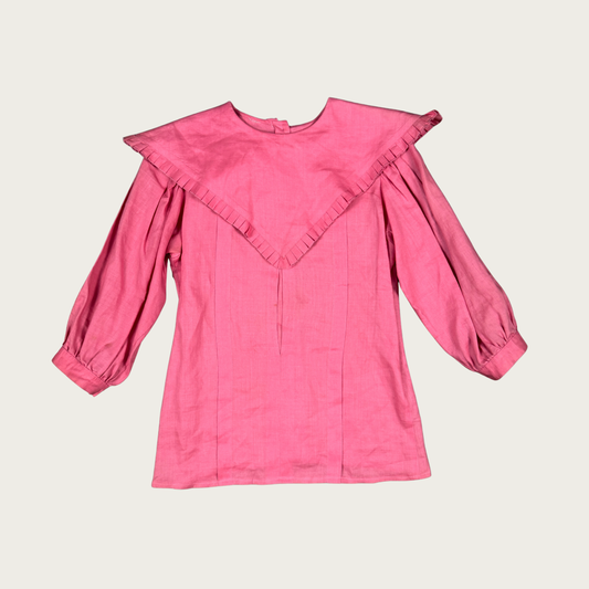 (M) Pink Ruffle Collar Blouse