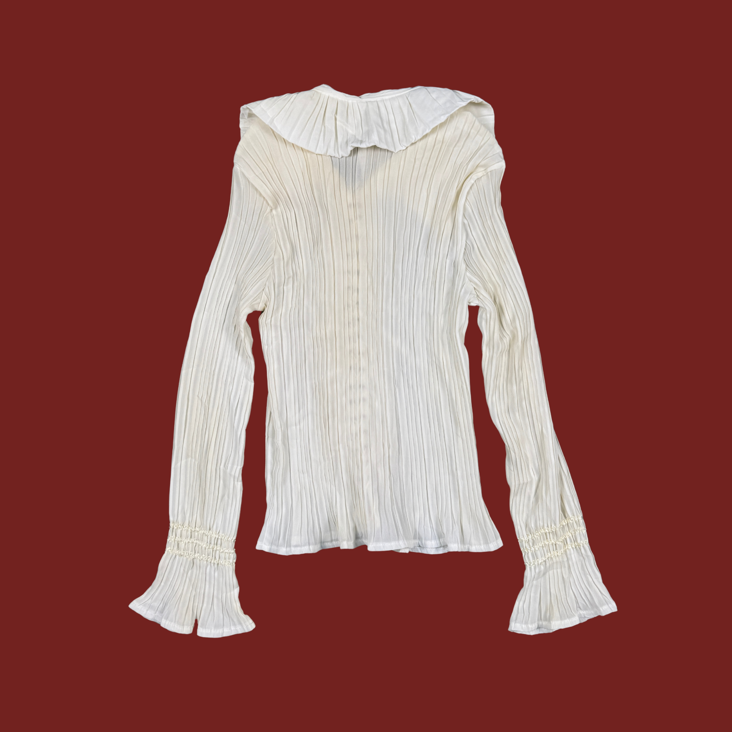 (L/XL) 90s/Y2K Pleated Lace Up Ruffle Blouse