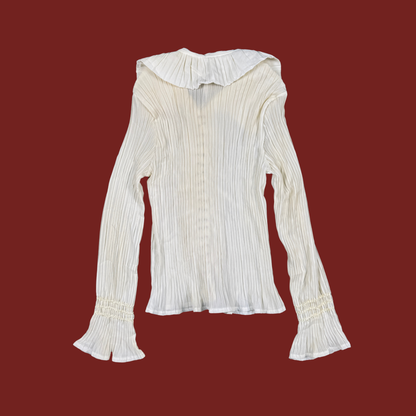 (L/XL) 90s/Y2K Pleated Lace Up Ruffle Blouse