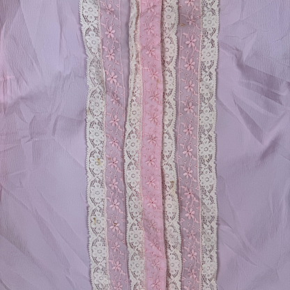 (L) 60s/70s Pink Lace Trim Blouse