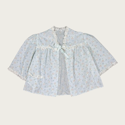 (M) Blue Floral Lace Trim Bed Jacket