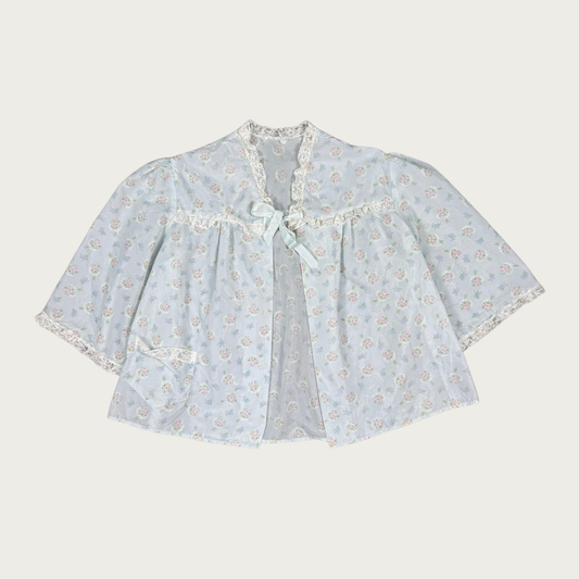 (M) Blue Floral Lace Trim Bed Jacket