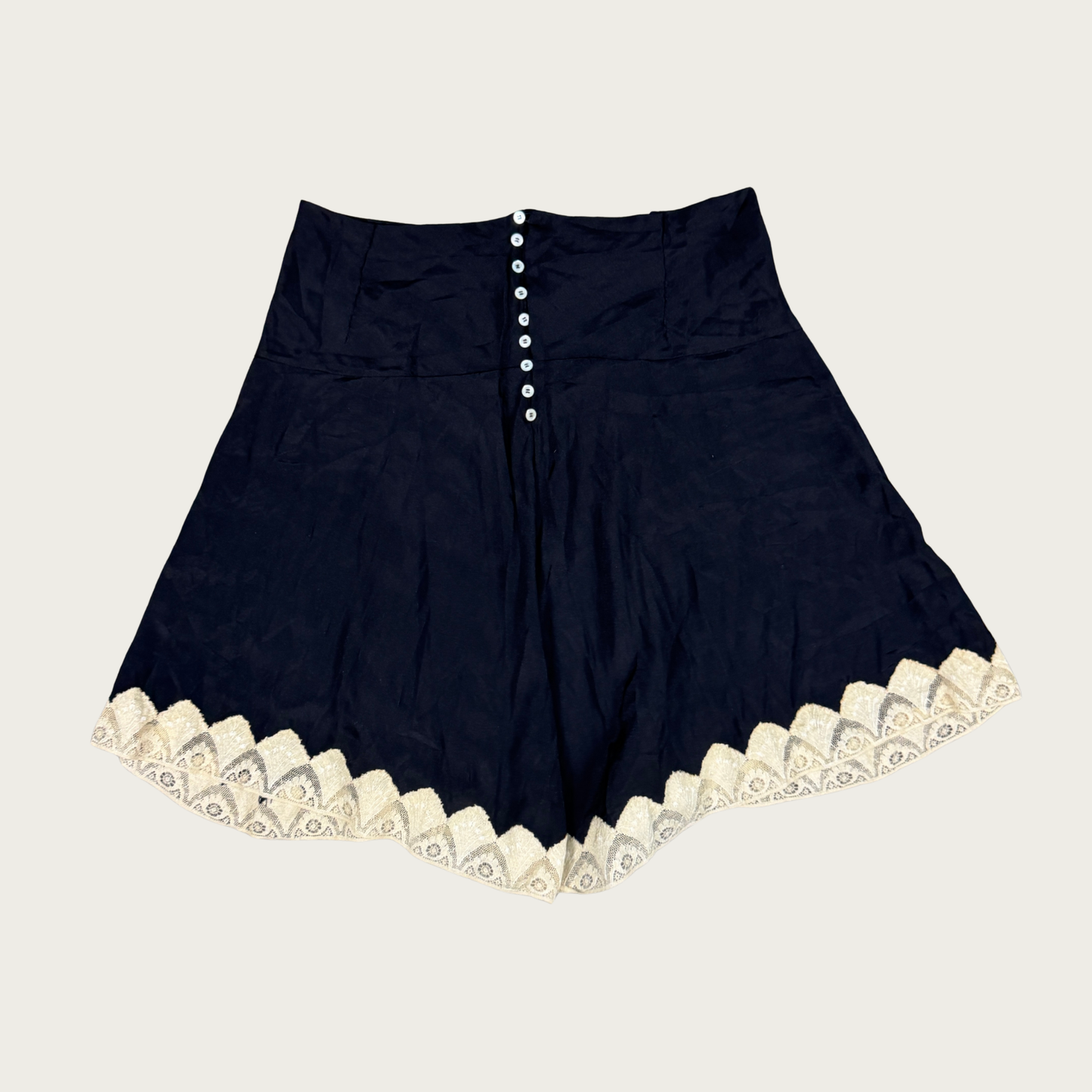 (27") 60s/70s Black/Cream Lace Slip Shorts