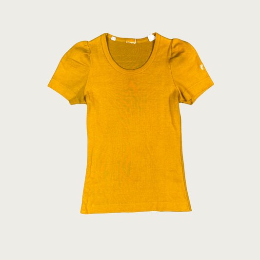 (S/M) 70s/80s Mustard Yellow Puff Sleeve Tee