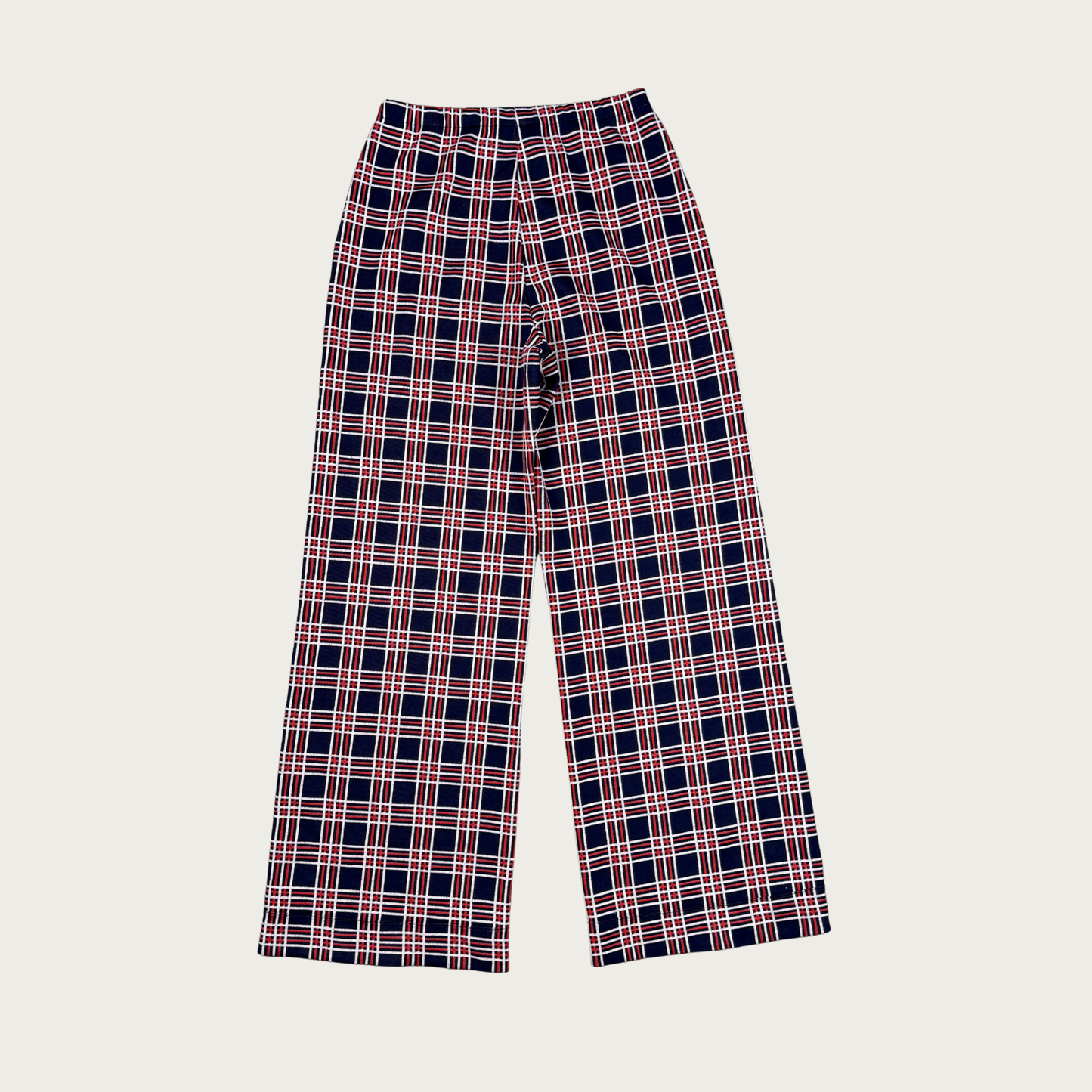 (S/M) 70s Navy/Red Plaid Wide Leg Flares