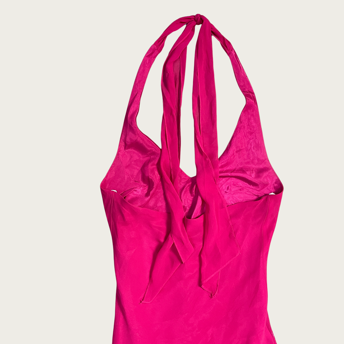 (M) Y2K Fuchsia Drop Waist Beaded Halter Dress