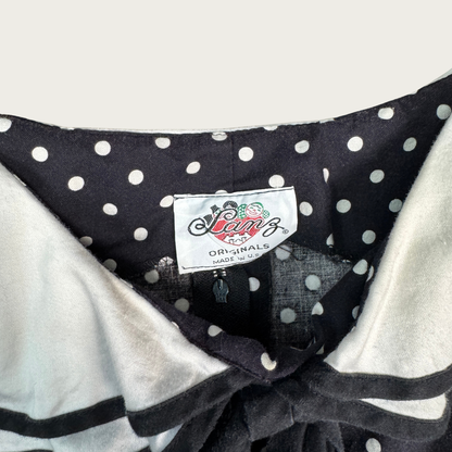 (S) 60s/70s Black/White Sailor Collar Polka Dot Midi Dress