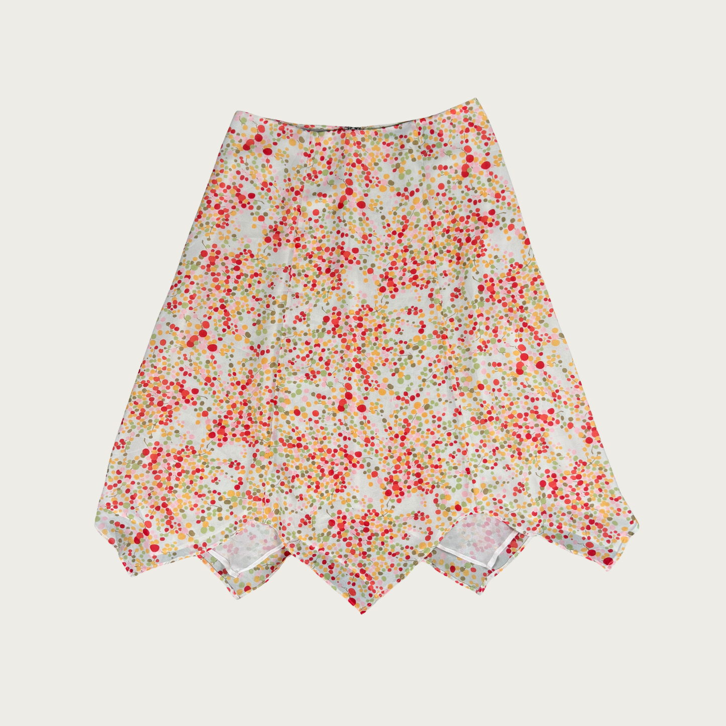 (28") Multicolor Polka Dot Handkerchief Midi Skirt