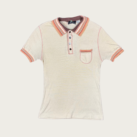 (M) 70s/80s Orange/Brown Striped Polo