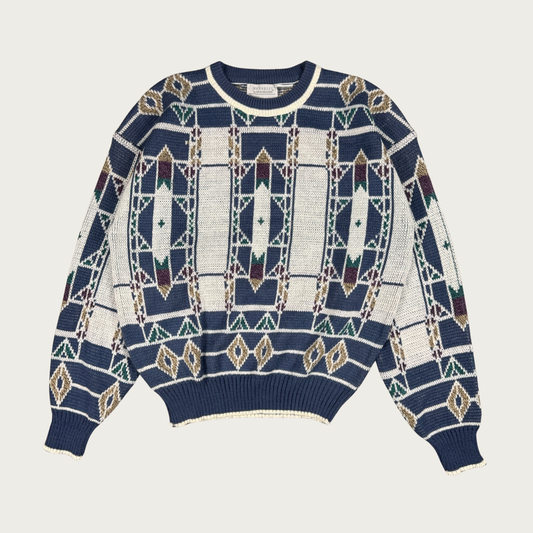 (L) 90s Geometric Patterned Sweater