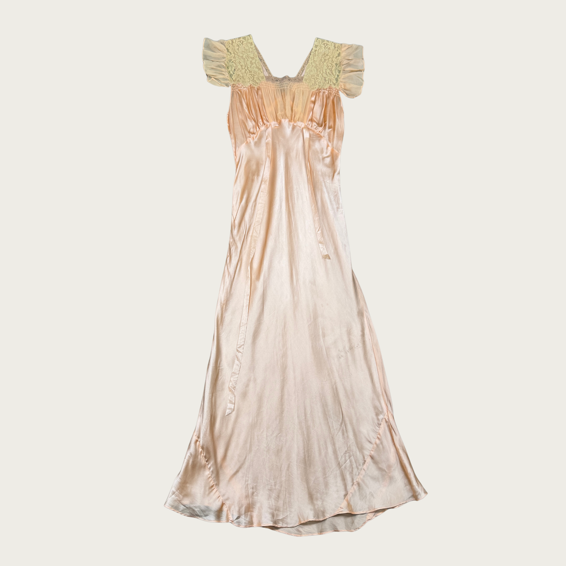 M/L) 1930s Peach Ecru Lace Satin Bias Cut Dress – The Clothing