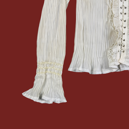 (L/XL) 90s/Y2K Pleated Lace Up Ruffle Blouse